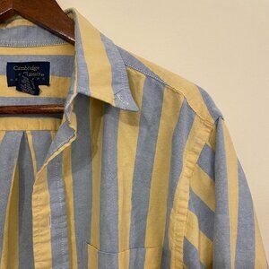 Vintage 90's 100% Cotton Cambridge Classics Yellow & Blue Striped Button Down